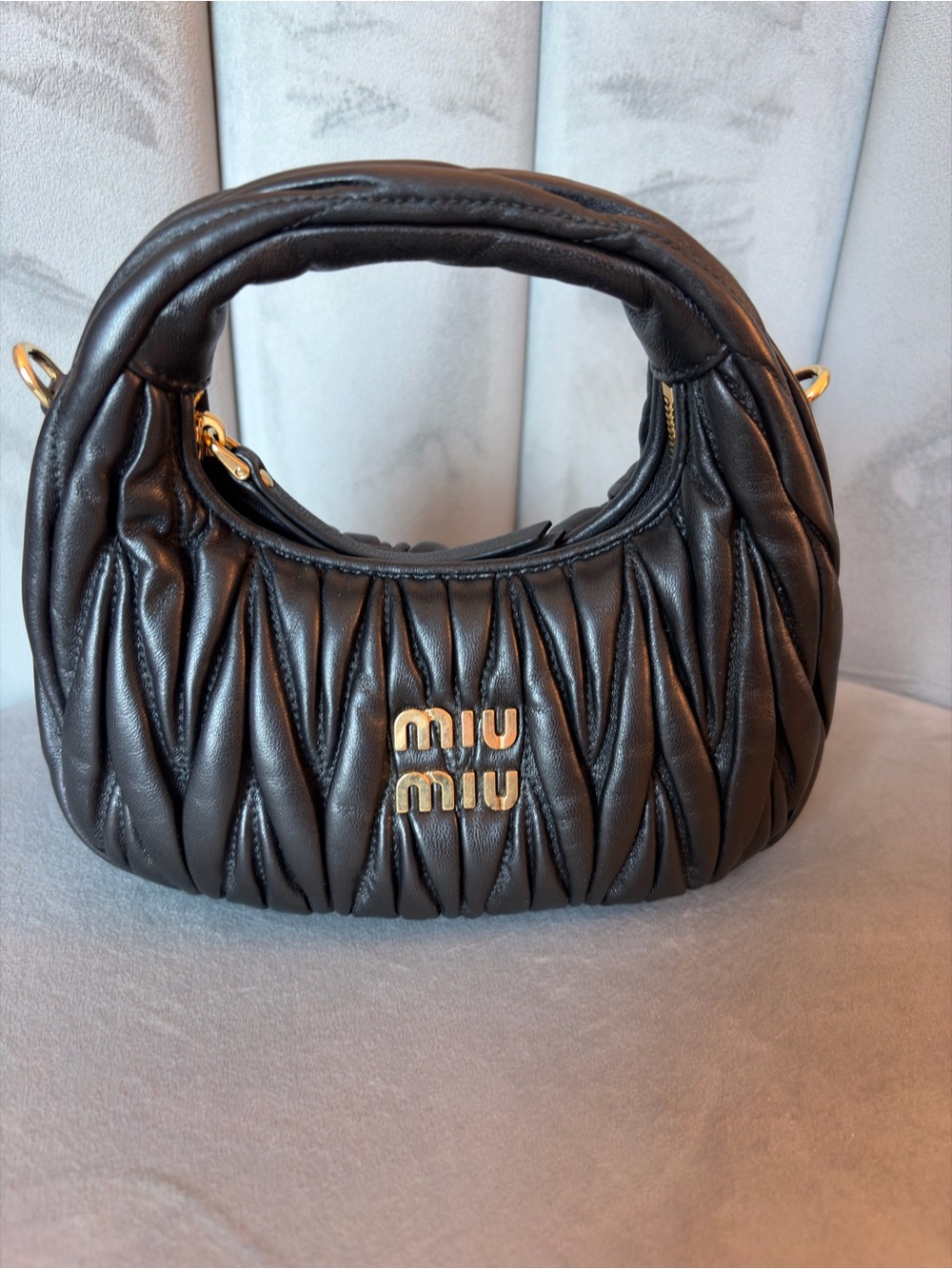 Miu Miu Black Wander Nappa Leather Matelassé Mini Bag with Gold Hardware - Picture 5 of 12